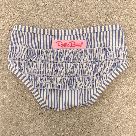 Ruffle Butts Blue and White Striped Rashguard Set - Picture 3 of 4